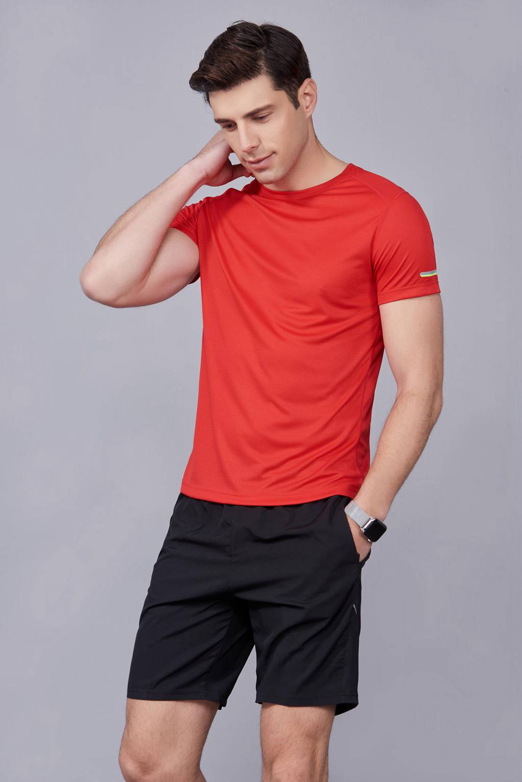 超彈力純色上衣 夏季男女裝T恤文化衫紅色 【圓領(lǐng)】