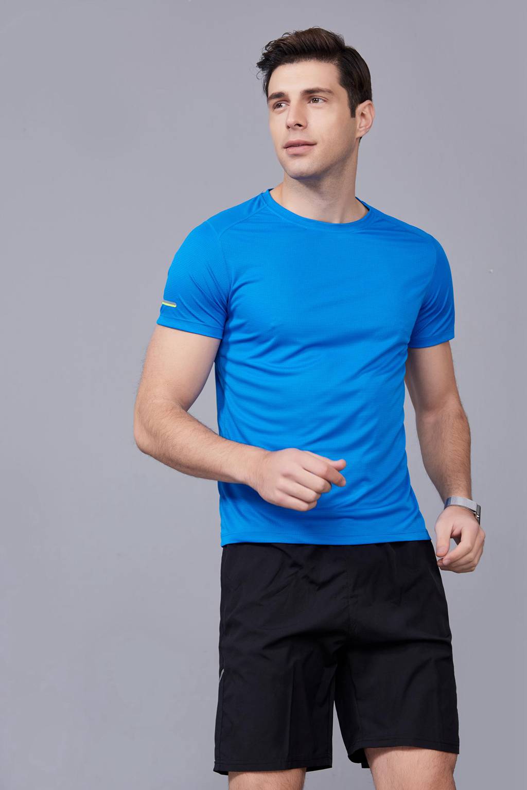 超彈力純色上衣 夏季男裝T恤文化衫 湖藍(lán)【圓領(lǐng)】