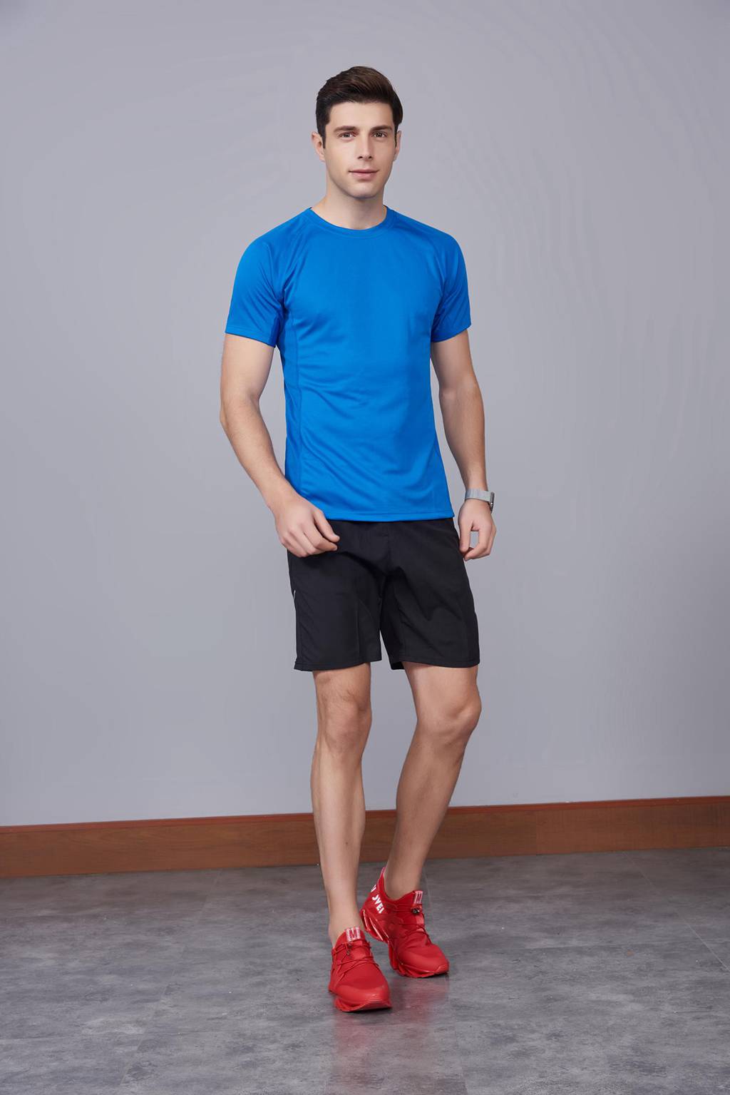 修身運動短袖 舒適透氣跑步訓練速干T恤-寶藍色