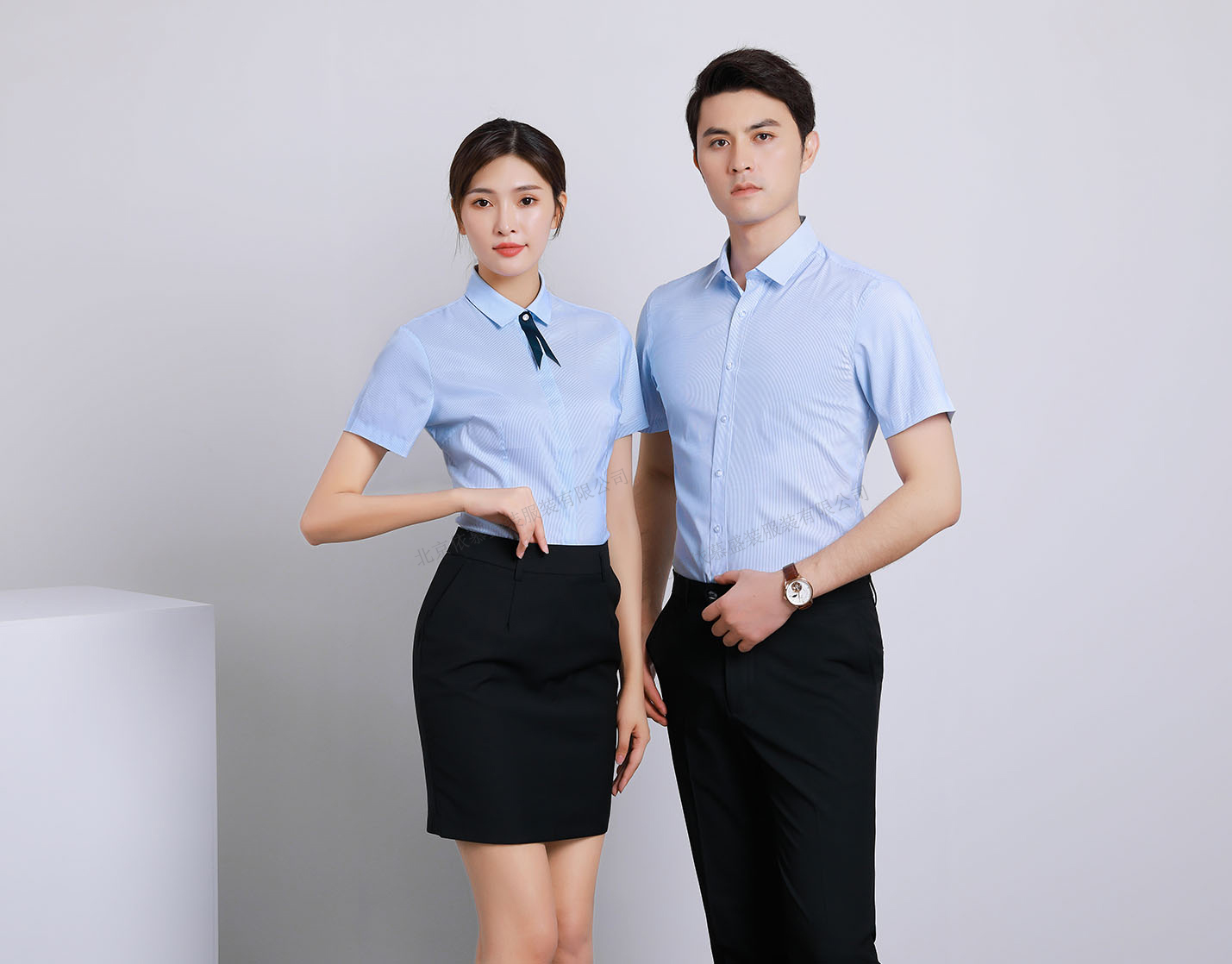 襯衫定制 時尚襯衫男女士夏季 淺藍(lán)色時尚襯衫