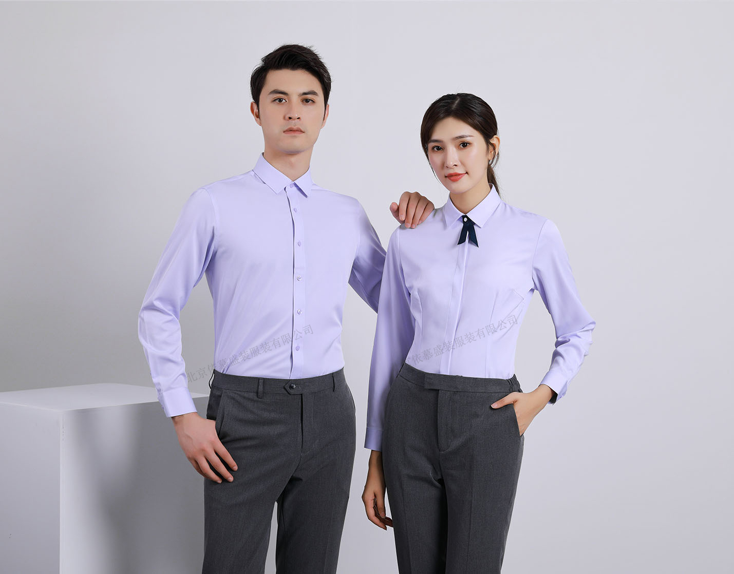 襯衫定制 時尚襯衫男女士春季 淺藍(lán)色長袖襯衫