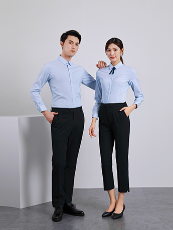 商務(wù)襯衫定制 時(shí)尚襯衫男女士春秋季 淡藍(lán)色長袖襯衫